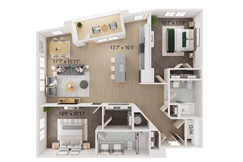 2 Bed 2 Bath Floor Plan | 1,187-1,237 Sq. Ft. at The Walker Virginia Center, Virginia, 23059